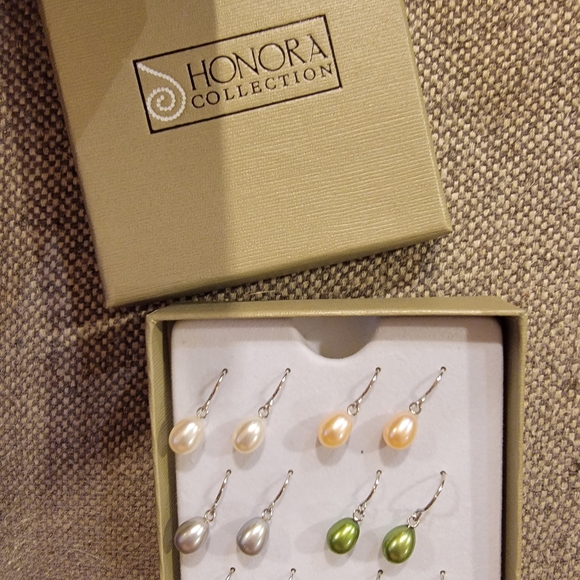 Honora Pearl Earring Set - White, Cream, Silver, Green - Picture 1 of 2
